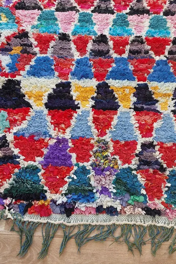 Boucherouite Rug Handmade Moroccan Berber: Colorful Recycled Fabric 3.6x6.6 MoroccanBazzArts