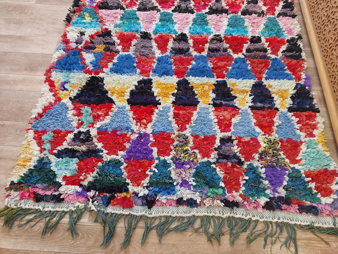 Boucherouite Rug Handmade Moroccan Berber: Colorful Recycled Fabric 3.6x6.6 MoroccanBazzArts