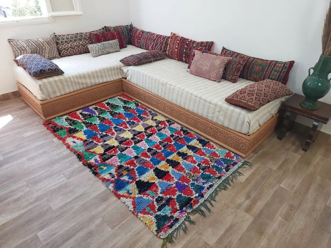 Boucherouite Rug Handmade Moroccan Berber: Colorful Recycled Fabric 3.6x6.6 MoroccanBazzArts