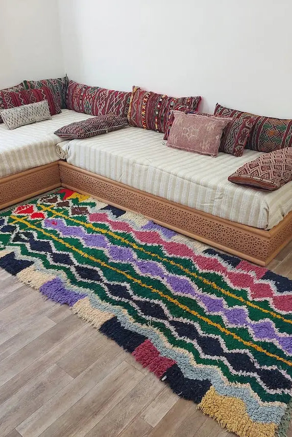 Boucherouite Rug, Moroccan Rug Runner - Vintage Azilal Rug - Hand Woven Berber Carpet, Moroccan Rug 107x250 Cm MoroccanBazzArts