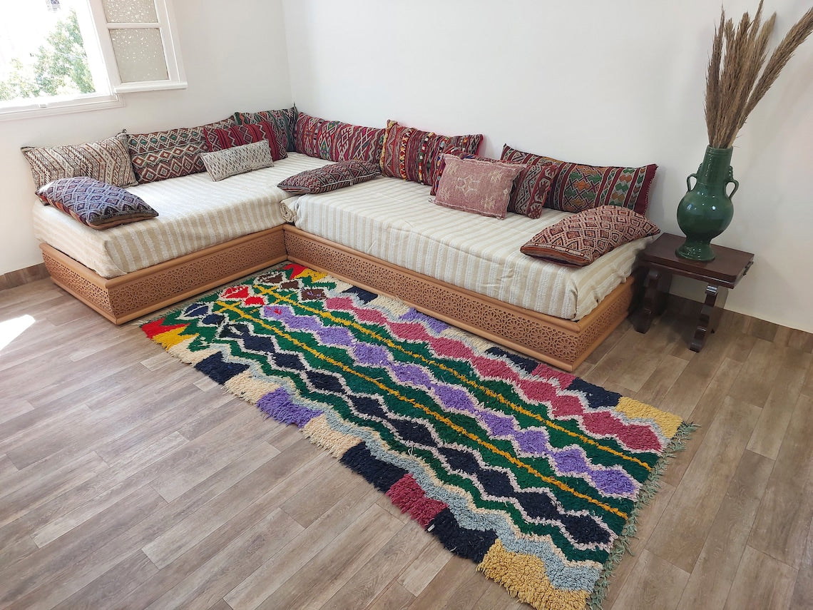 Boucherouite Rug, Moroccan Rug Runner - Vintage Azilal Rug - Hand Woven Berber Carpet, Moroccan Rug 107x250 Cm MoroccanBazzArts