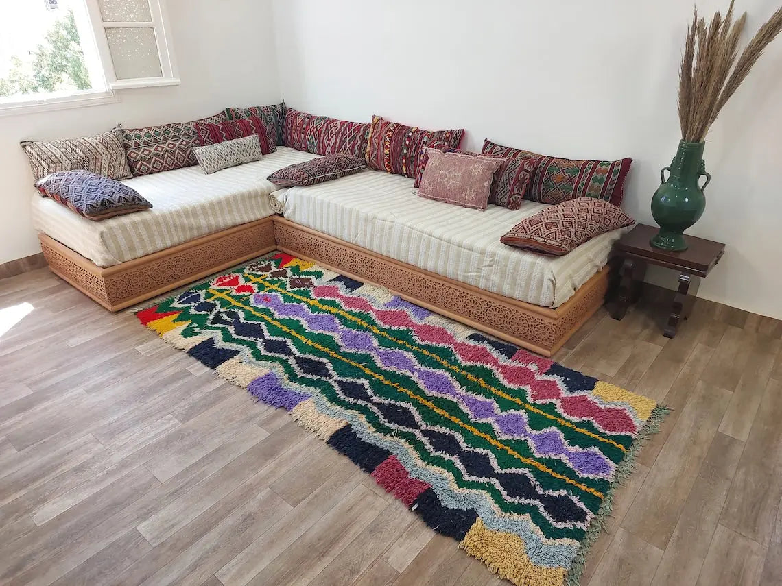Boucherouite Rug, Moroccan Rug Runner - Vintage Azilal Rug - Hand Woven Berber Carpet, Moroccan Rug 107x250 Cm MoroccanBazzArts