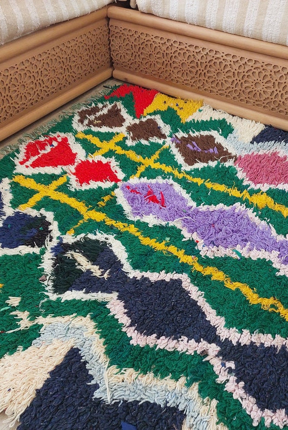 Boucherouite Rug, Moroccan Rug Runner - Vintage Azilal Rug - Hand Woven Berber Carpet, Moroccan Rug 107x250 Cm MoroccanBazzArts