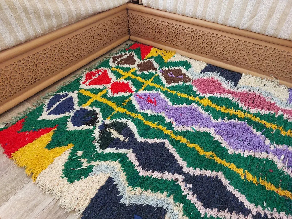 Boucherouite Rug, Moroccan Rug Runner - Vintage Azilal Rug - Hand Woven Berber Carpet, Moroccan Rug 107x250 Cm MoroccanBazzArts