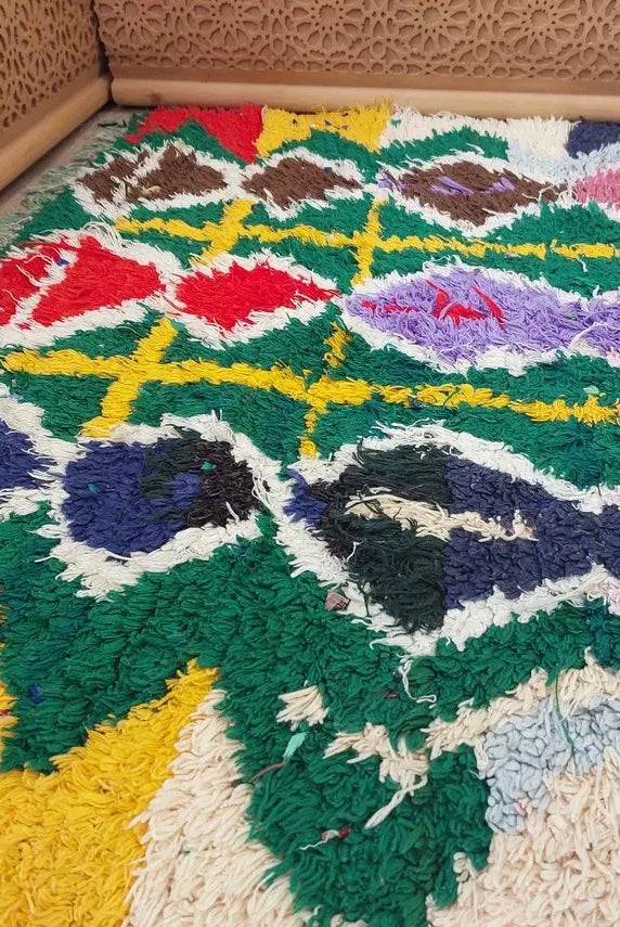 Boucherouite Rug, Moroccan Rug Runner - Vintage Azilal Rug - Hand Woven Berber Carpet, Moroccan Rug 107x250 Cm MoroccanBazzArts