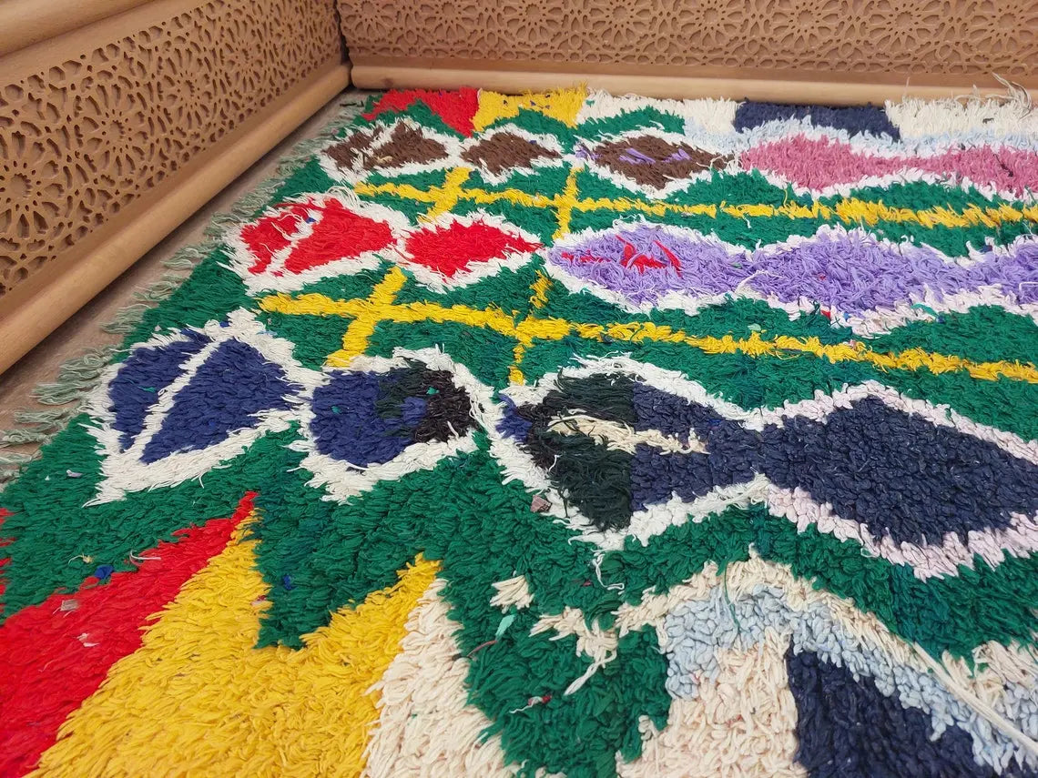 Boucherouite Rug, Moroccan Rug Runner - Vintage Azilal Rug - Hand Woven Berber Carpet, Moroccan Rug 107x250 Cm MoroccanBazzArts