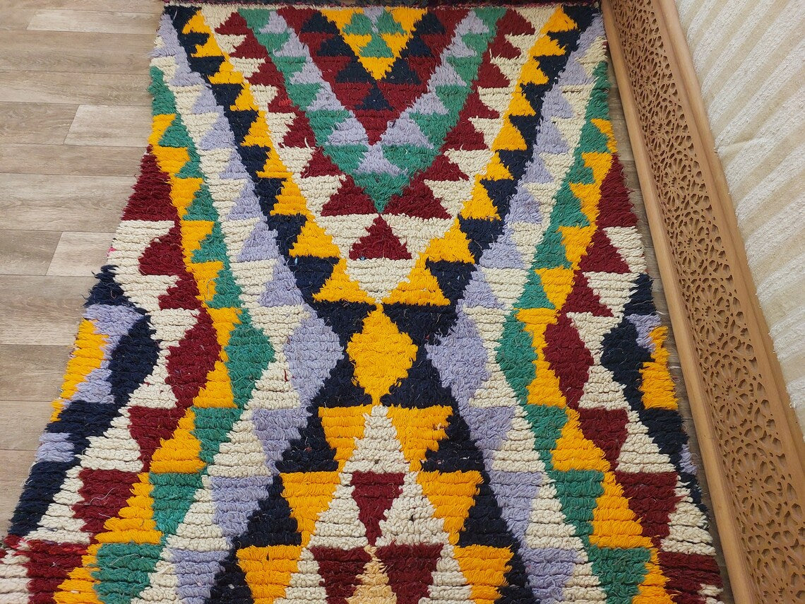 Moroccan Runner Rug - Azilal Style - Soft Rug - Bedside Rug, Moroccan Rug - Boucherouite Rug 274 X 107 Cm MoroccanBazzArts