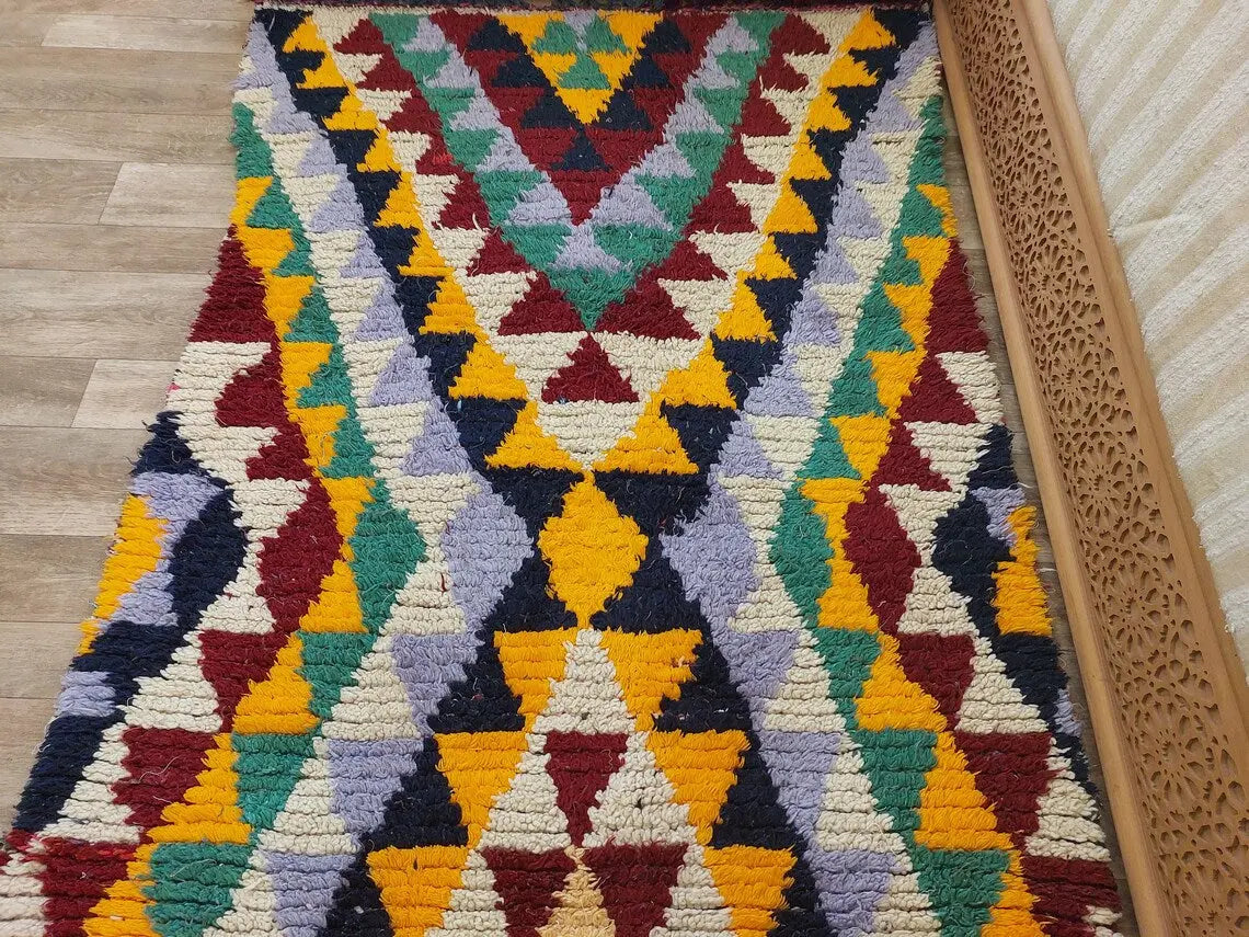 Moroccan Runner Rug - Azilal Style - Soft Rug - Bedside Rug, Moroccan Rug - Boucherouite Rug 274 X 107 Cm MoroccanBazzArts