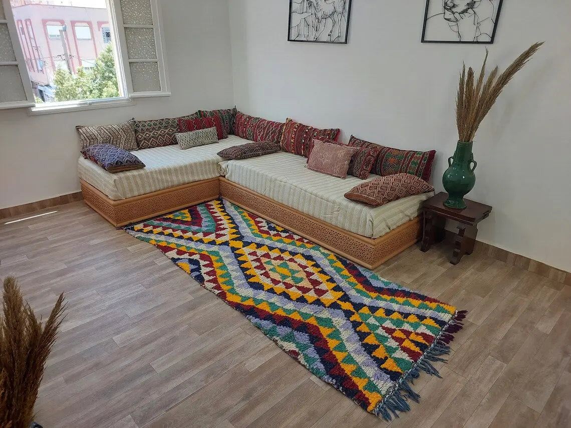 Moroccan Runner Rug - Azilal Style - Soft Rug - Bedside Rug, Moroccan Rug - Boucherouite Rug 274 X 107 Cm MoroccanBazzArts