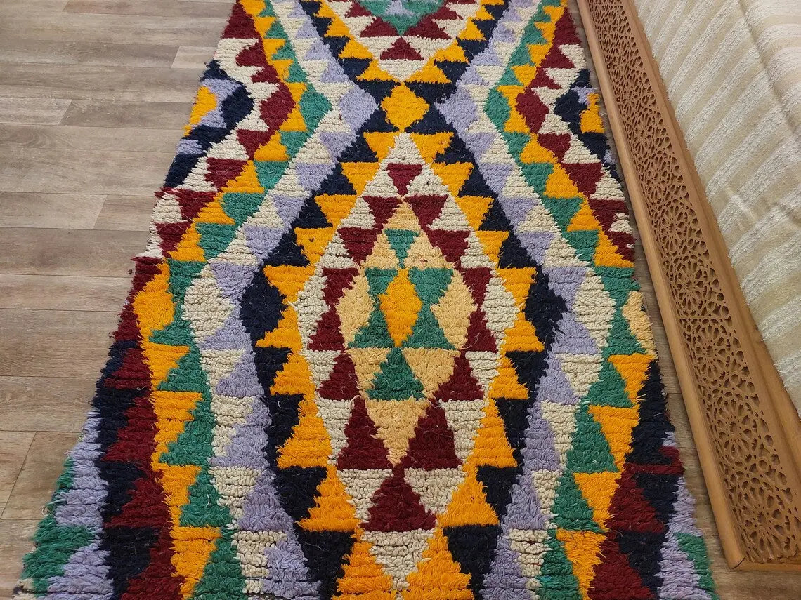 Moroccan Runner Rug - Azilal Style - Soft Rug - Bedside Rug, Moroccan Rug - Boucherouite Rug 274 X 107 Cm MoroccanBazzArts
