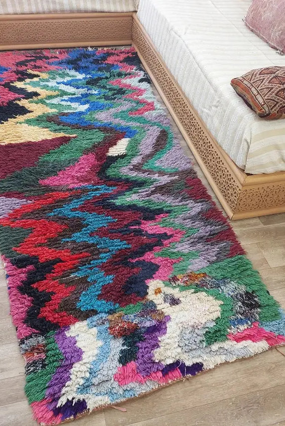Authentic Berber Art Runner Rug. Handmade Boucherouite Rug. Colorful Runner Rug. MoroccanBazzArts