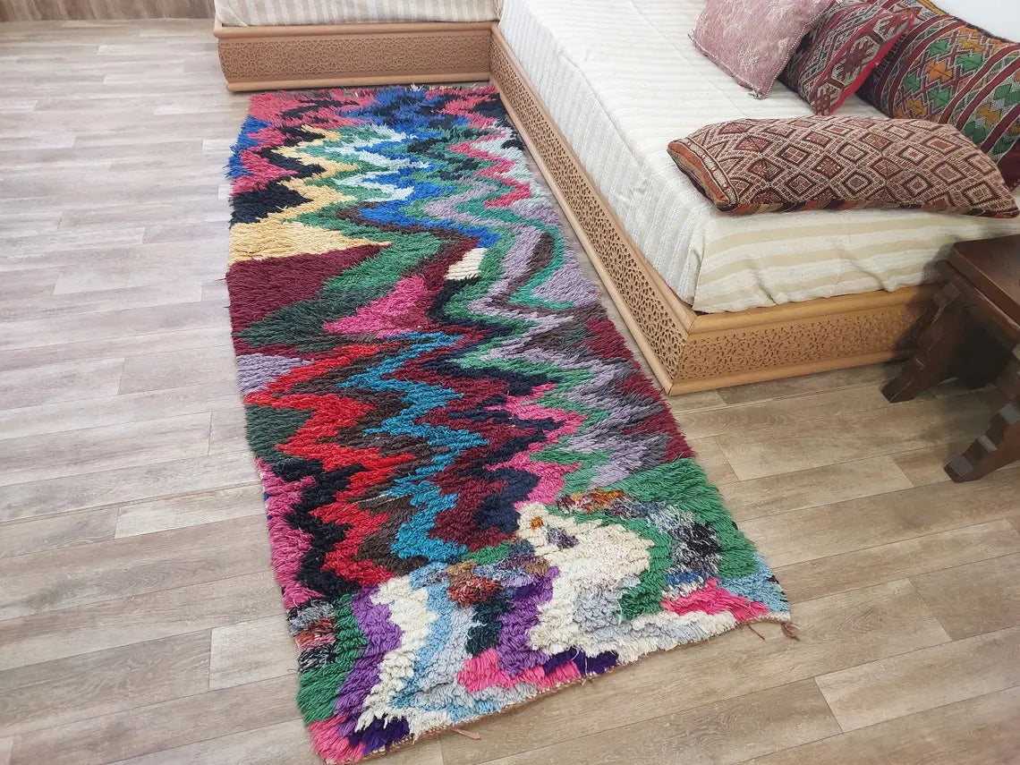 Authentic Berber Art Runner Rug. Handmade Boucherouite Rug. Colorful Runner Rug. MoroccanBazzArts