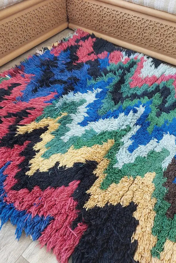 Authentic Berber Art Runner Rug. Handmade Boucherouite Rug. Colorful Runner Rug. MoroccanBazzArts