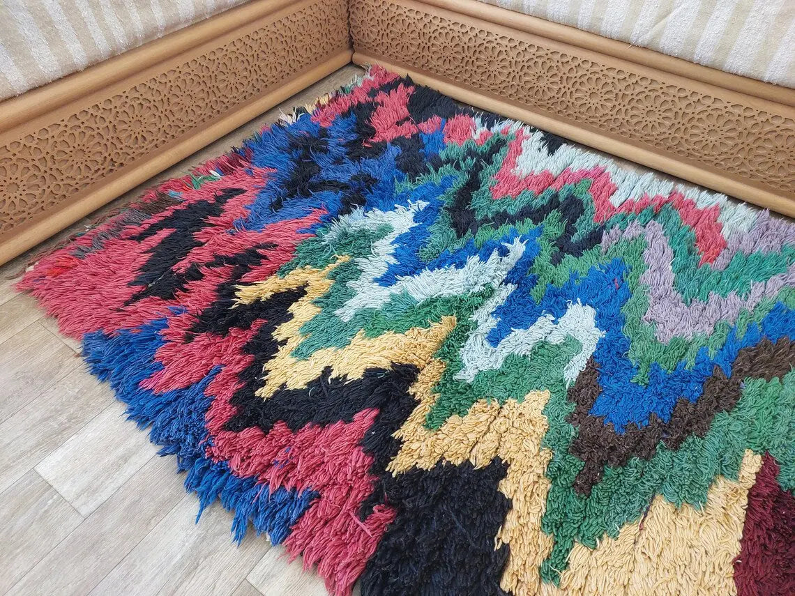 Authentic Berber Art Runner Rug. Handmade Boucherouite Rug. Colorful Runner Rug. MoroccanBazzArts