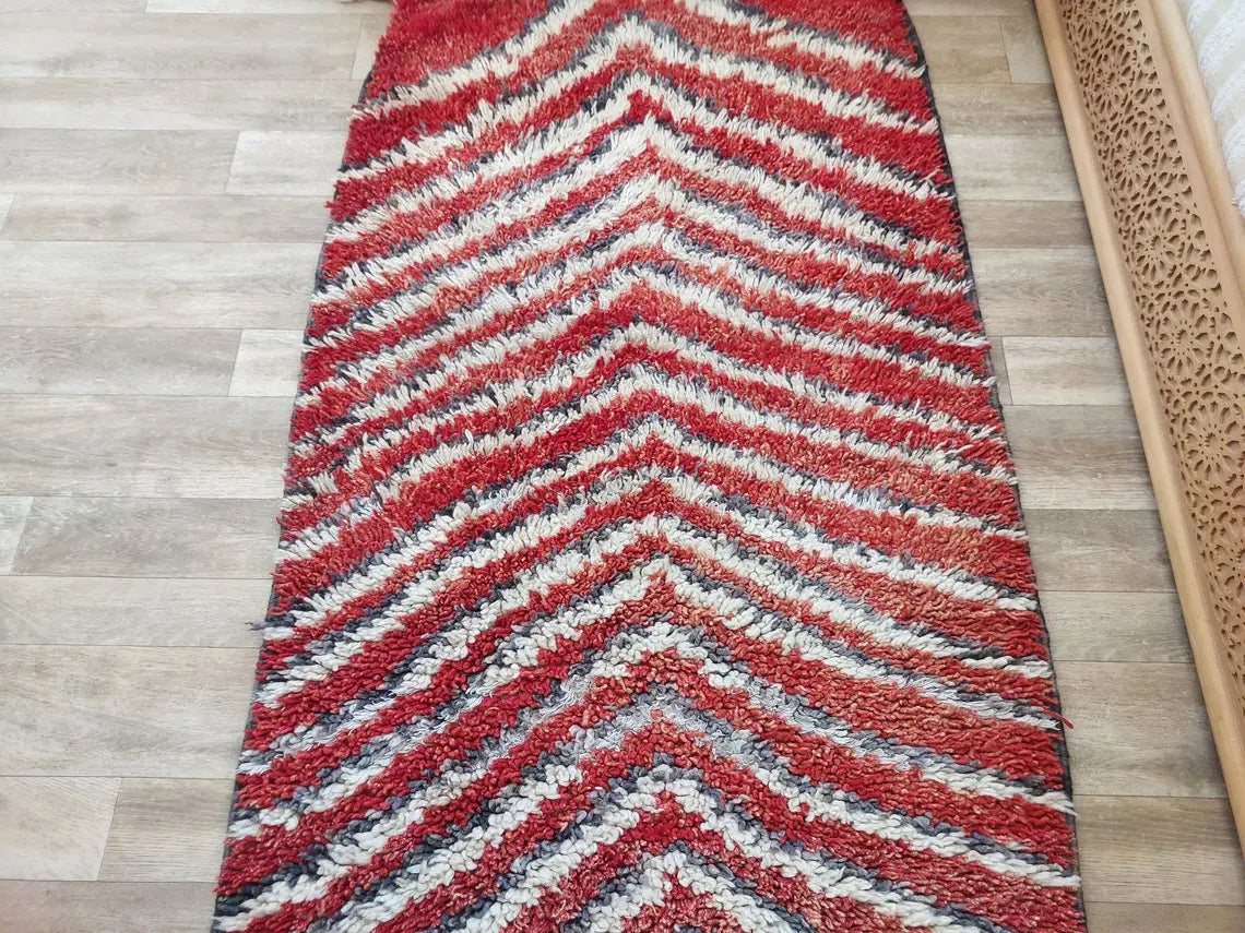 Small Moroccan Rug Runner, Vintage Azilal Rug - Hand Woven Bedside Rug- Runner Rug- Moroccan Rug 2.10x7.2ft MoroccanBazzArts