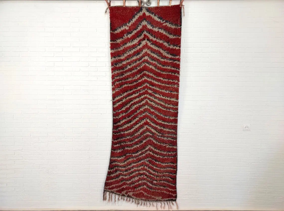 Small Moroccan Rug Runner, Vintage Azilal Rug - Hand Woven Bedside Rug- Runner Rug- Moroccan Rug 2.10x7.2ft MoroccanBazzArts