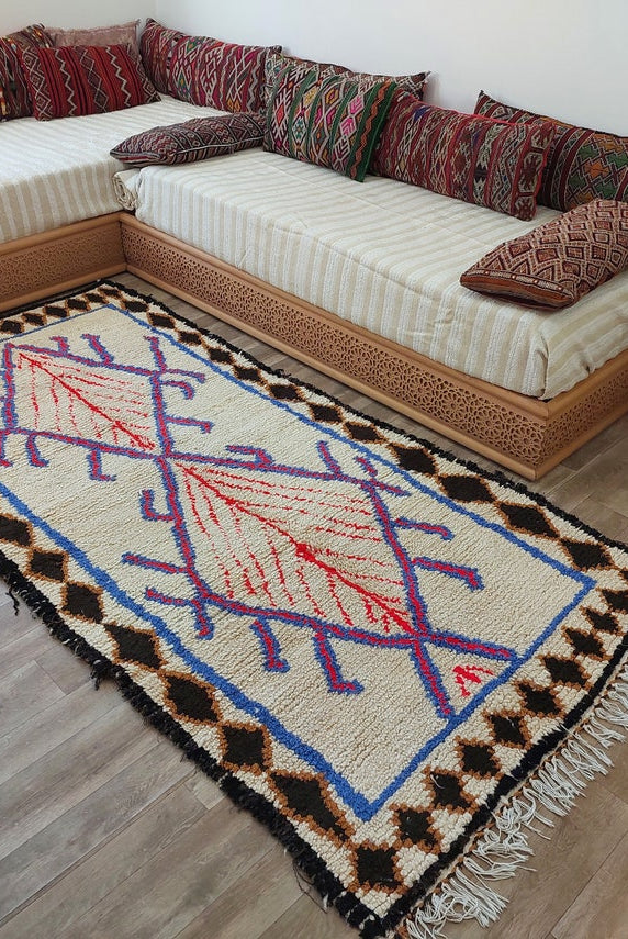 Vintage Moroccan Azilal Berber Rug - Small Handwoven Artisan Carpet For Living Room Or Entryway MoroccanBazzArts