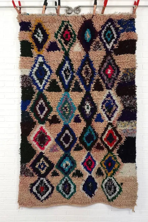Vintage Moroccan Art Rug: Small 3.6x5.9ft Handmade Berber Carpet For Wall Hanging Or Floor Decor MoroccanBazzArts