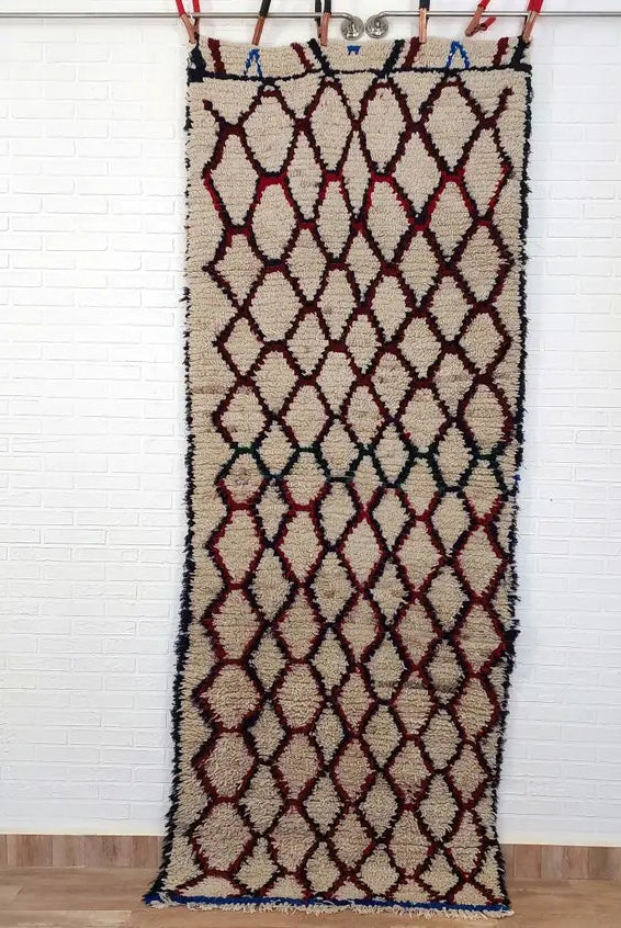 Moroccan Runner Rug. Vintage Beni Ourain Rug. Authentic Berber Rug, Handmade MoroccanBazzArts
