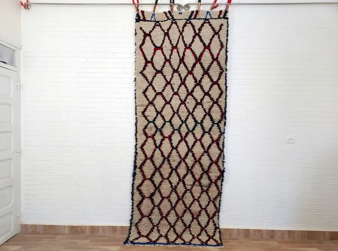 Moroccan Runner Rug. Vintage Beni Ourain Rug. Authentic Berber Rug, Handmade MoroccanBazzArts