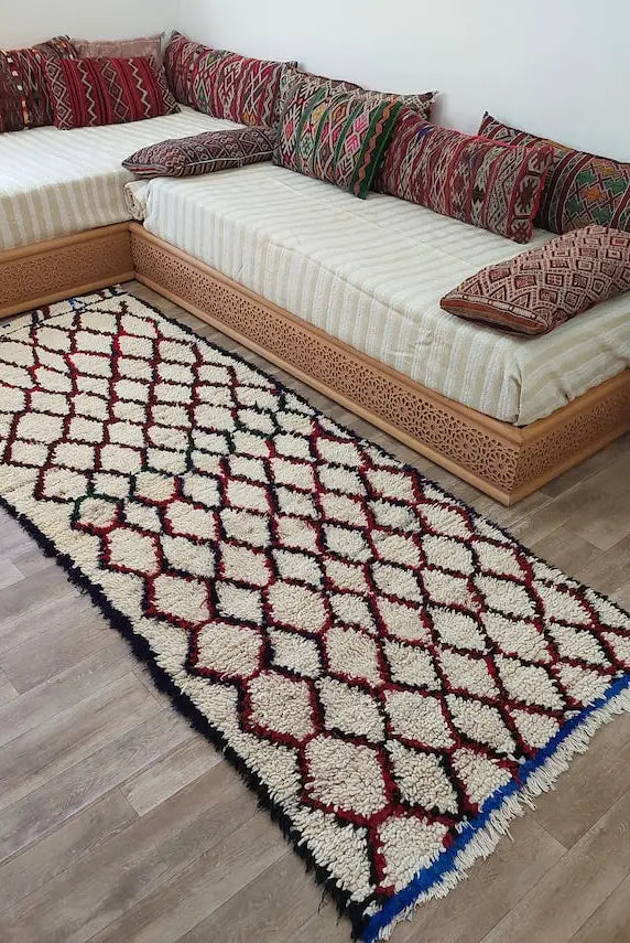 Moroccan Runner Rug. Vintage Beni Ourain Rug. Authentic Berber Rug, Handmade MoroccanBazzArts