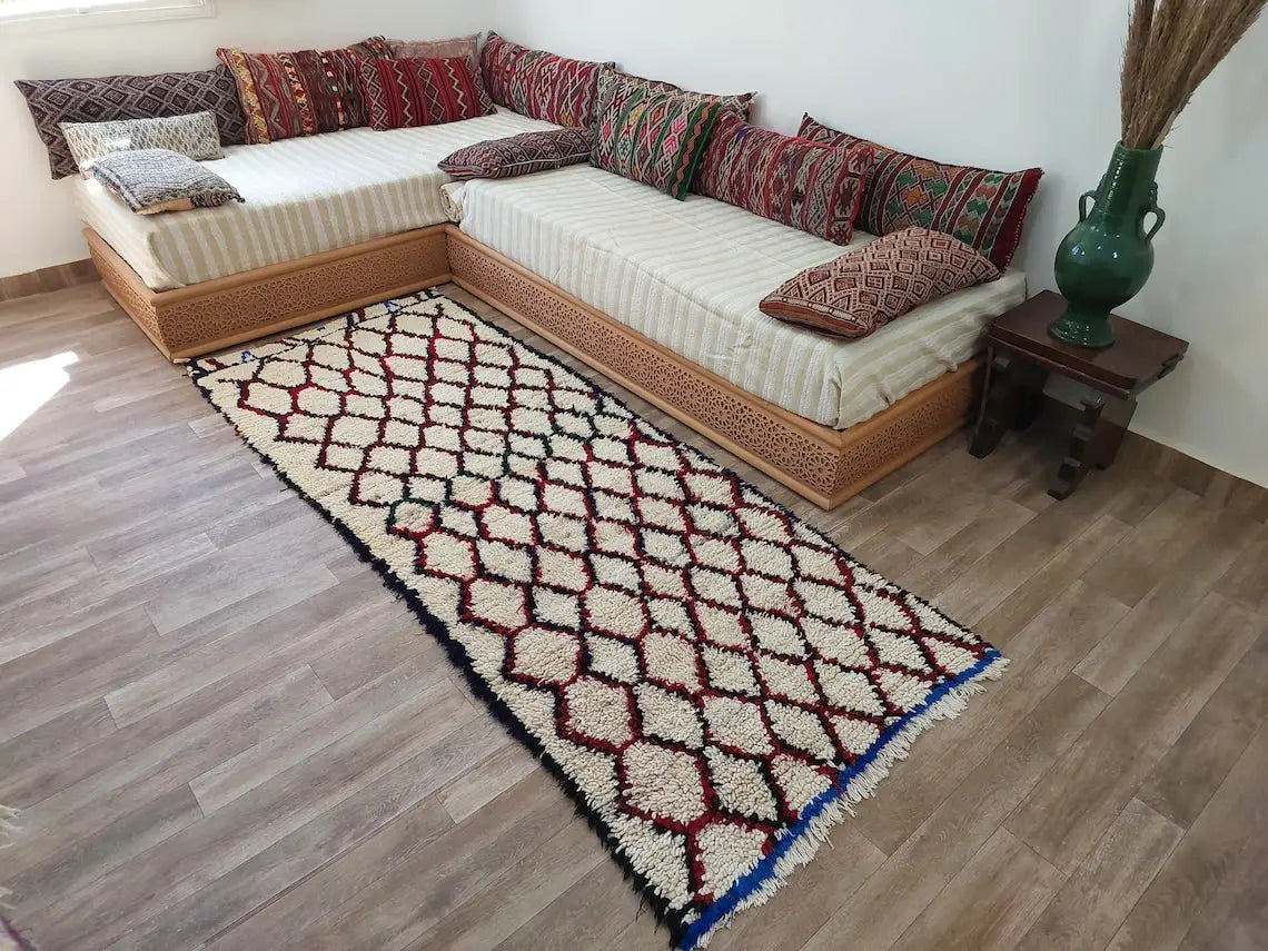 Moroccan Runner Rug. Vintage Beni Ourain Rug. Authentic Berber Rug, Handmade MoroccanBazzArts