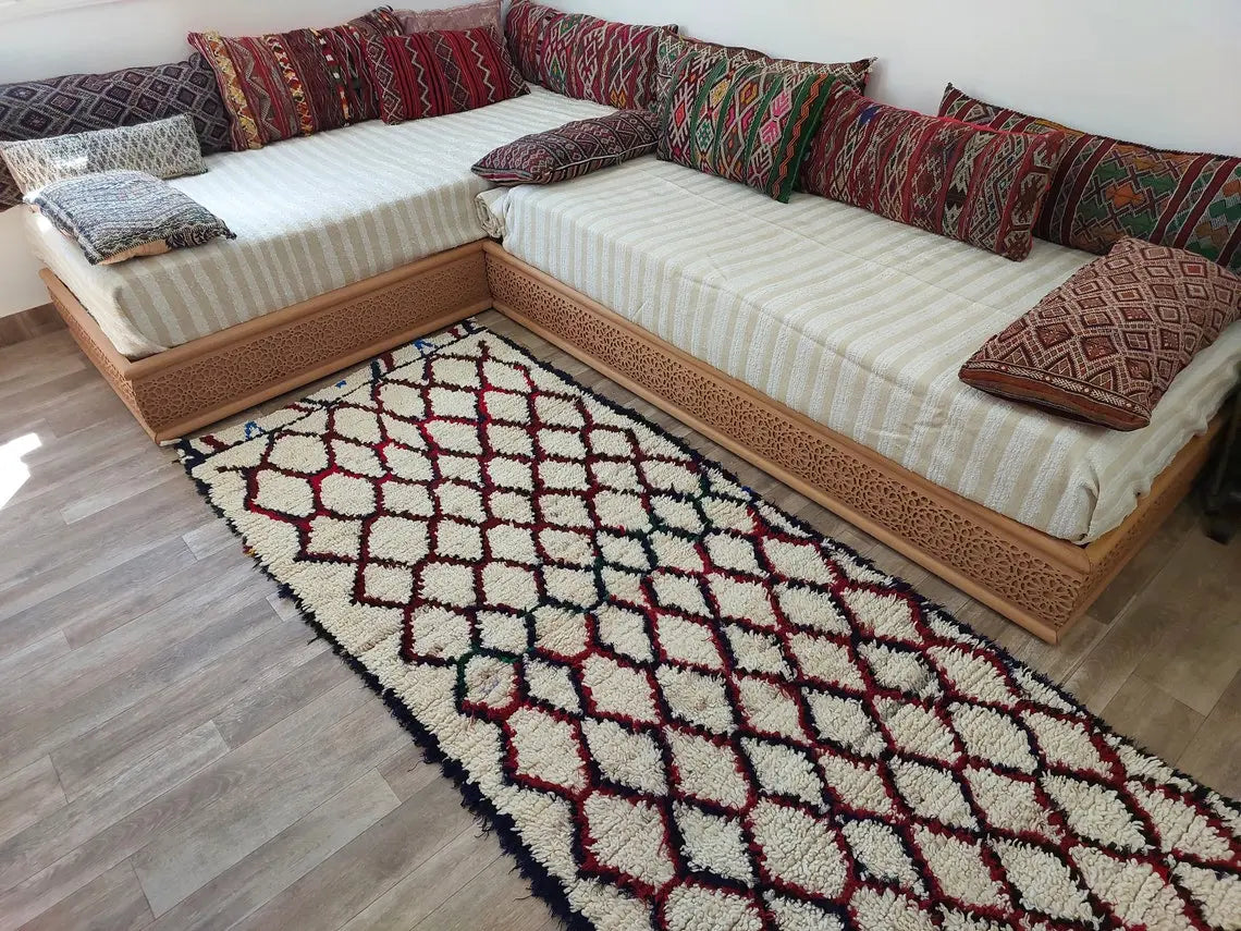 Moroccan Runner Rug. Vintage Beni Ourain Rug. Authentic Berber Rug, Handmade MoroccanBazzArts