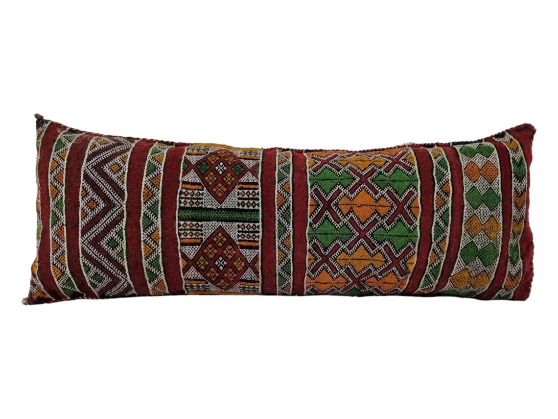 Handmade Vintage Moroccan Berber Lumbar Pillow - Authentic Bohemian Double-Sided Cushion Cover 13x35 MoroccanBazzArts