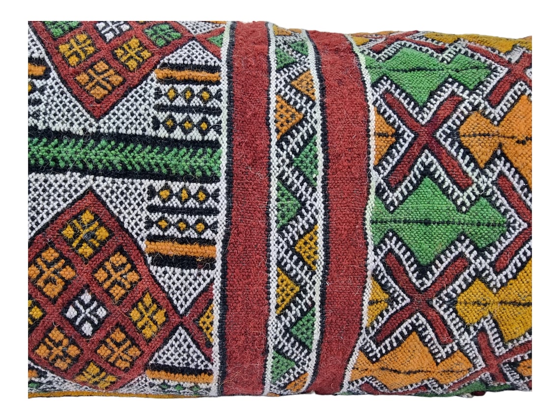 Handmade Vintage Moroccan Berber Lumbar Pillow - Authentic Bohemian Double-Sided Cushion Cover 13x35 MoroccanBazzArts