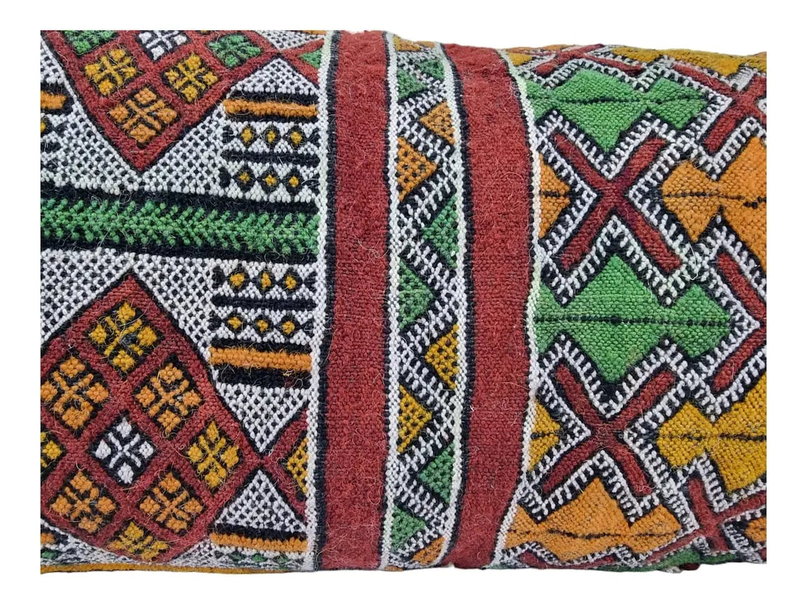 Handmade Vintage Moroccan Berber Lumbar Pillow - Authentic Bohemian Double-Sided Cushion Cover 13x35 MoroccanBazzArts