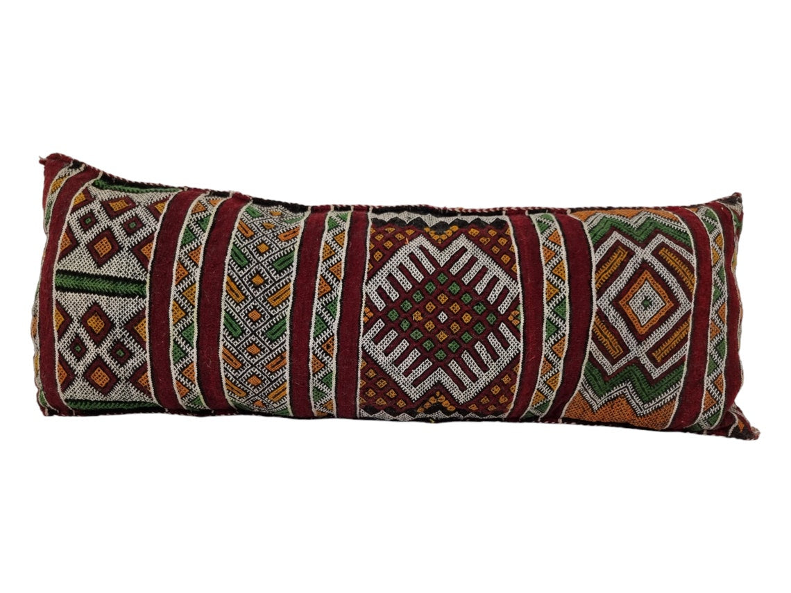 Handmade Vintage Moroccan Berber Lumbar Pillow - Authentic Bohemian Double-Sided Cushion Cover 13x35 MoroccanBazzArts