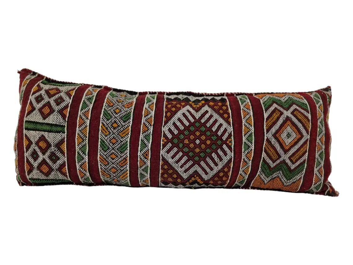 Handmade Vintage Moroccan Berber Lumbar Pillow - Authentic Bohemian Double-Sided Cushion Cover 13x35 MoroccanBazzArts