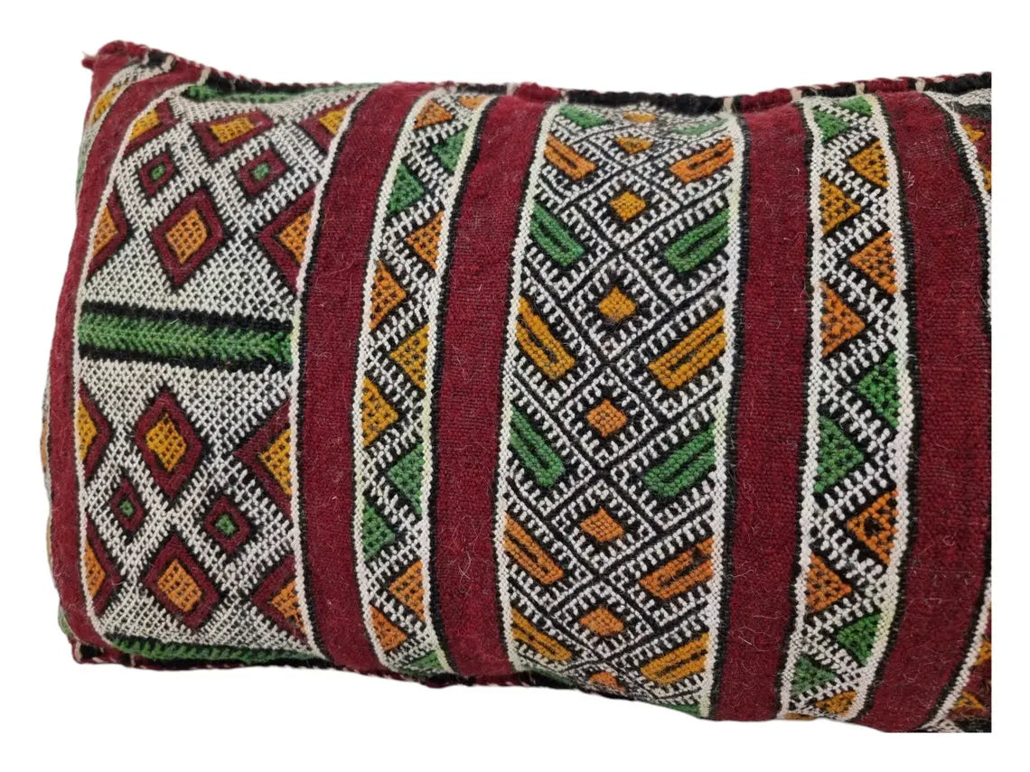 Handmade Vintage Moroccan Berber Lumbar Pillow - Authentic Bohemian Double-Sided Cushion Cover 13x35 MoroccanBazzArts