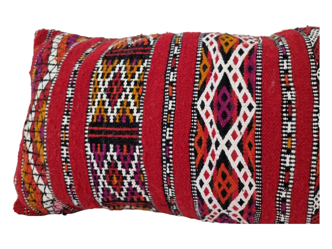 Vintage Moroccan Berber Lumbar Pillow - Handmade Bohemian Double-Sided Cushion Cover 13x47 MoroccanBazzArts