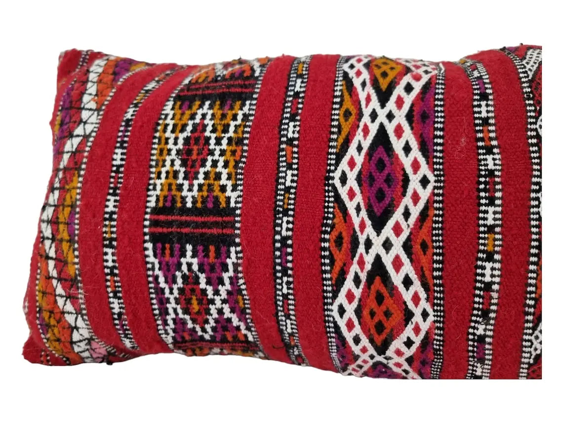 Vintage Moroccan Berber Lumbar Pillow - Handmade Bohemian Double-Sided Cushion Cover 13x47 MoroccanBazzArts