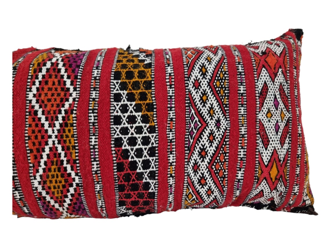 Vintage Moroccan Berber Lumbar Pillow - Handmade Bohemian Double-Sided Cushion Cover 13x47 MoroccanBazzArts