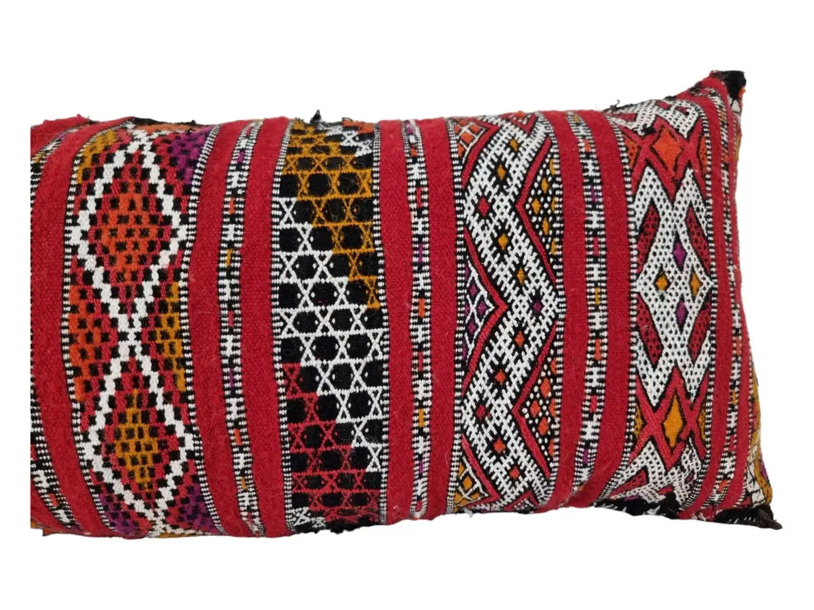 Vintage Moroccan Berber Lumbar Pillow - Handmade Bohemian Double-Sided Cushion Cover 13x47 MoroccanBazzArts