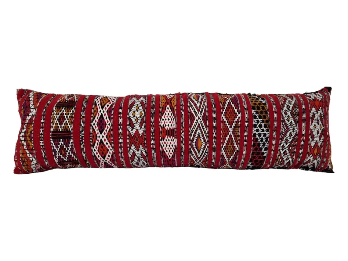 Vintage Moroccan Berber Lumbar Pillow - Handmade Bohemian Double-Sided Cushion Cover 13x47 MoroccanBazzArts