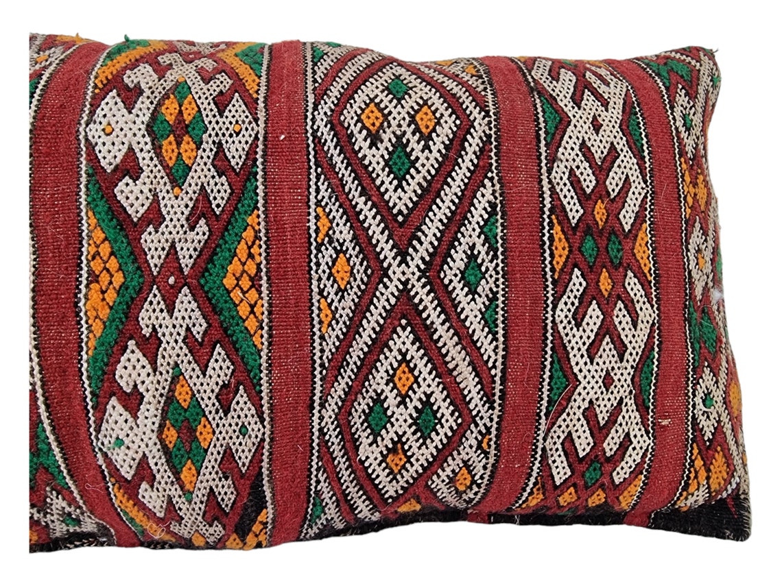Authentic Vintage Moroccan Berber Lumbar Pillow - Handmade Bohemian Double-Sided Cushion Cover 12x26 MoroccanBazzArts