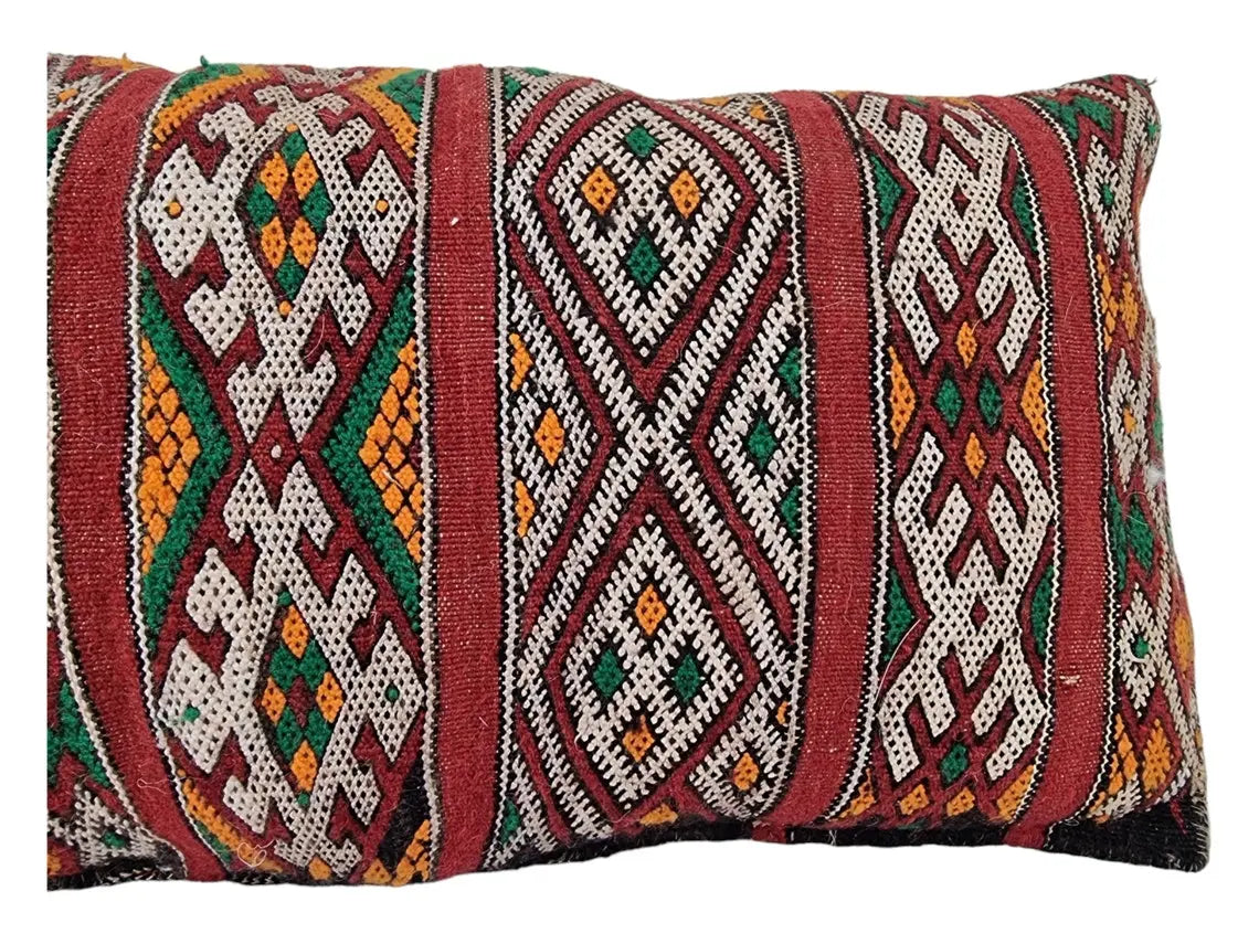 Authentic Vintage Moroccan Berber Lumbar Pillow - Handmade Bohemian Double-Sided Cushion Cover 12x26 MoroccanBazzArts