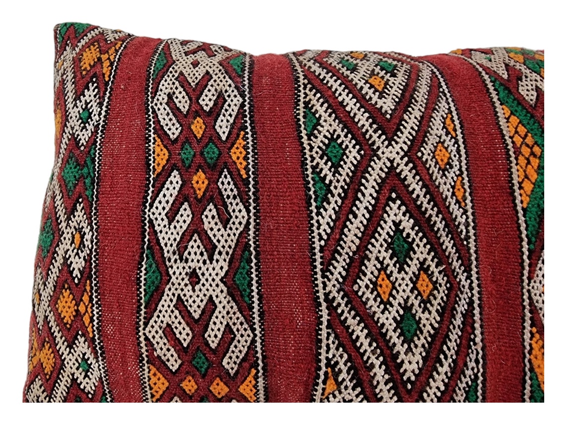 Authentic Vintage Moroccan Berber Lumbar Pillow - Handmade Bohemian Double-Sided Cushion Cover 12x26 MoroccanBazzArts