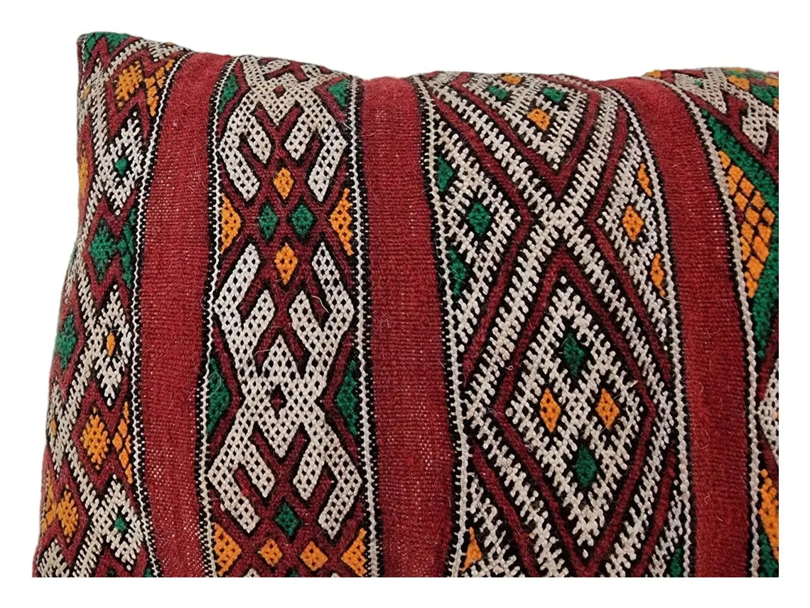 Authentic Vintage Moroccan Berber Lumbar Pillow - Handmade Bohemian Double-Sided Cushion Cover 12x26 MoroccanBazzArts