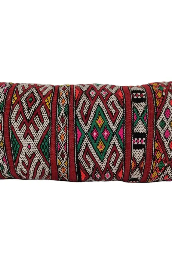 Stunning Vintage Moroccan Lumbar Pillow - Handmade Berber Cushion - Double Sided Berber Lumbar Case - Authentic Bohemian Pillow. 13x37 Inch MoroccanBazzArts