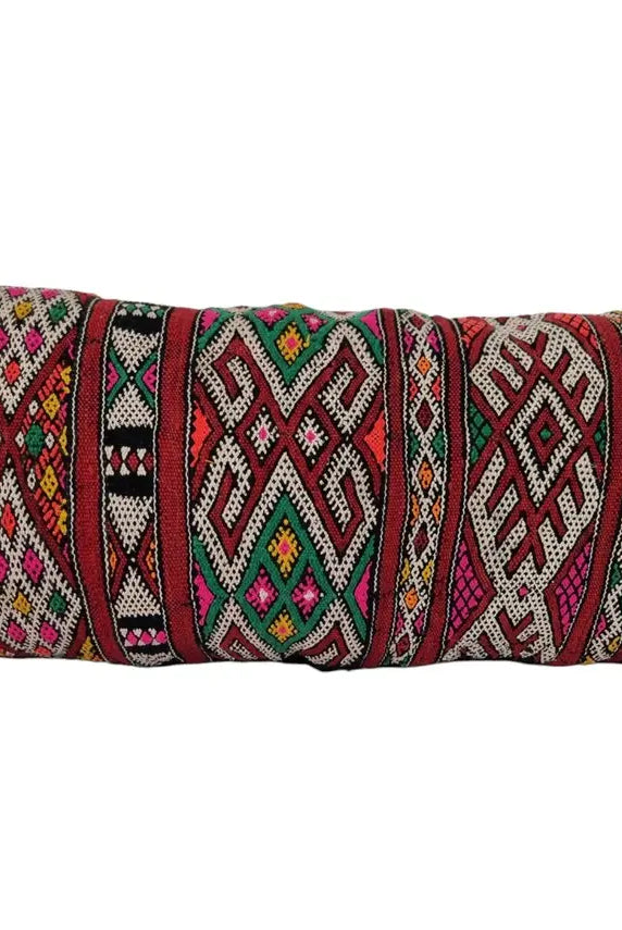 Stunning Vintage Moroccan Lumbar Pillow - Handmade Berber Cushion - Double Sided Berber Lumbar Case - Authentic Bohemian Pillow. 13x37 Inch MoroccanBazzArts
