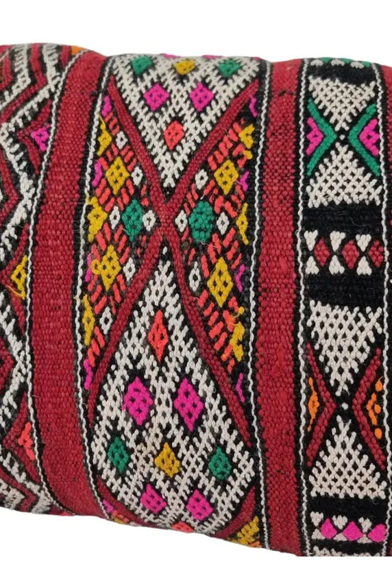 Stunning Vintage Moroccan Lumbar Pillow - Handmade Berber Cushion - Double Sided Berber Lumbar Case - Authentic Bohemian Pillow. 13x37 Inch MoroccanBazzArts