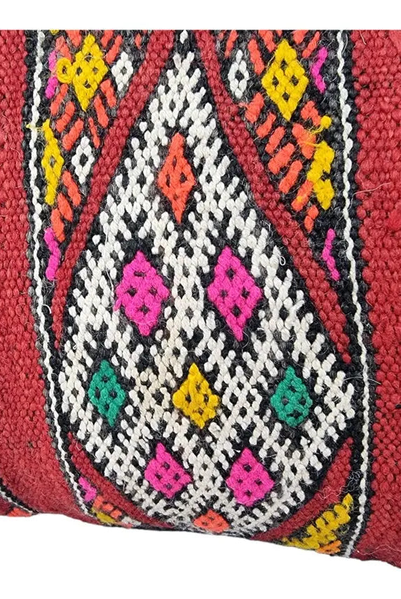 Stunning Vintage Moroccan Lumbar Pillow - Handmade Berber Cushion - Double Sided Berber Lumbar Case - Authentic Bohemian Pillow. 13x37 Inch MoroccanBazzArts