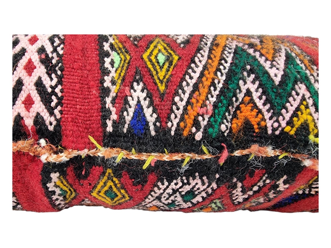 Stunning Vintage Moroccan Lumbar Pillow - Handmade Berber Cushion - Double Sided Berber Lumbar Case - Authentic Bohemian Pillow. 14x35 Inch MoroccanBazzArts