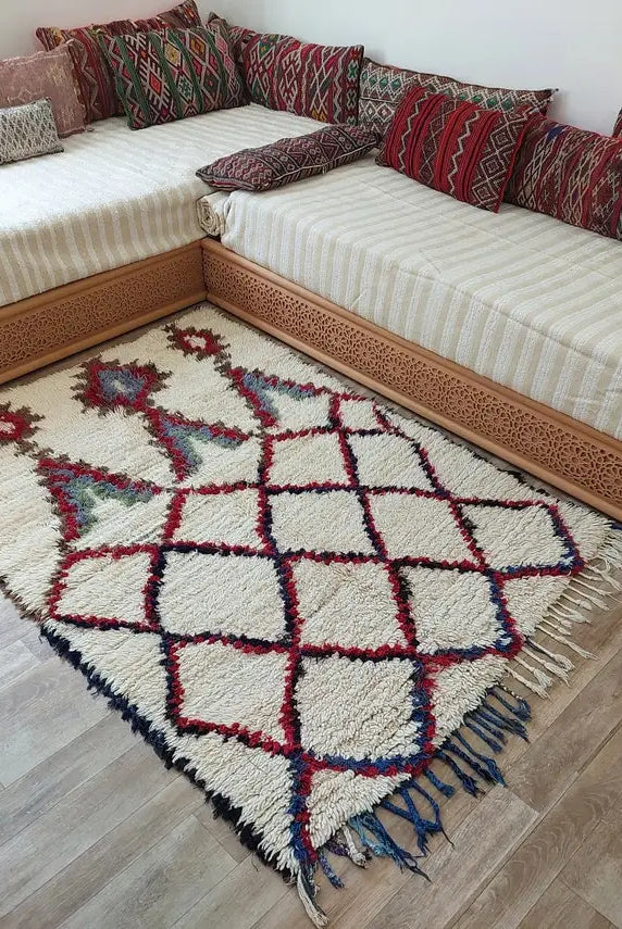Small Moroccan Rug - Vintage Beni Ourain Rug - Handwoven Berber Rug - Old Rug - Handknotted Small Area Rug. 126cmx180cm MoroccanBazzArts
