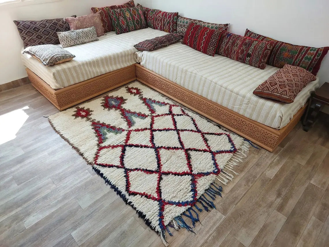 Small Moroccan Rug - Vintage Beni Ourain Rug - Handwoven Berber Rug - Old Rug - Handknotted Small Area Rug. 126cmx180cm MoroccanBazzArts