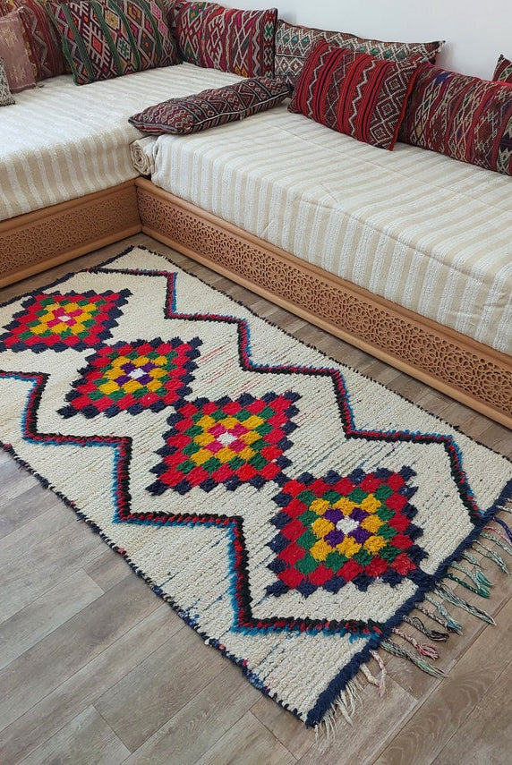 Vintage Small Moroccan Rug - Authentic Beni Ourain Small Rug - Handmade Berber Rug, Unique Design MoroccanBazzArts